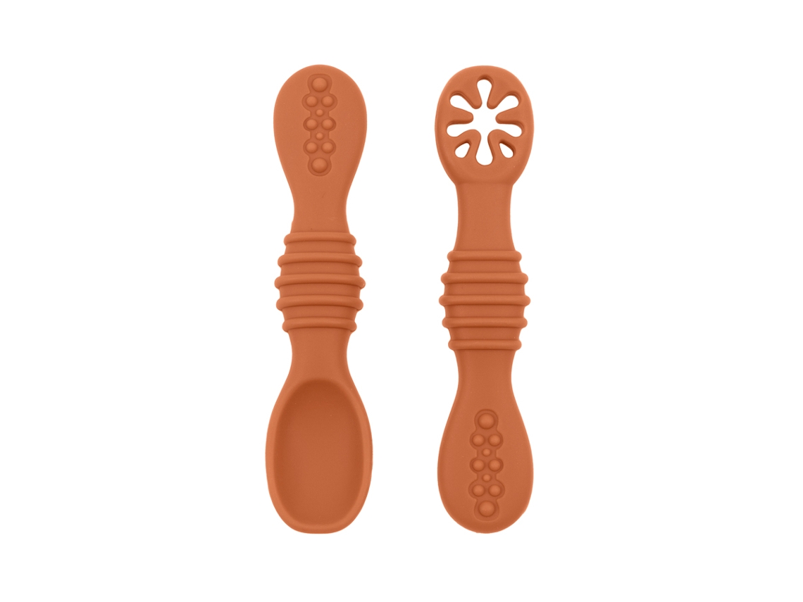 Juego De Cubiertos Para Bebé (ocre Crudo), Silicona De Grado Alimenticio, Con Cuchara Adhesiva
