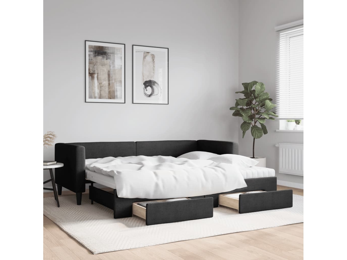 Sofá cama con cajón y cajones 80x200 cm Tela negra Lovely Home