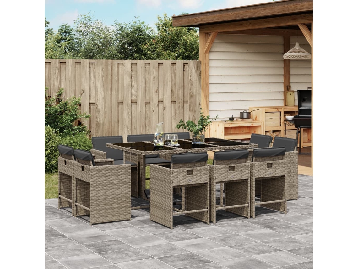 Juego de comedor de jardín de 11 piezas con cojines de mimbre gris de DKD Home Decor