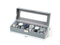 Caja para relojes Chrui de 6 compartimentos, de piel sintética, estilo retro (gris)