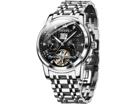 VEANXIN Reloj automático para hombre con calendario, acero inoxidable, luminoso, resistente al agua(astilla)