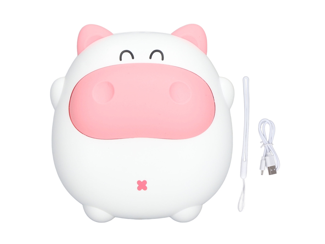 Calentador De Manos Usb, Diseño De Cerdito De Dibujos Animados, Recargable, 2 Niveles, Luz Nocturna, Blanco.