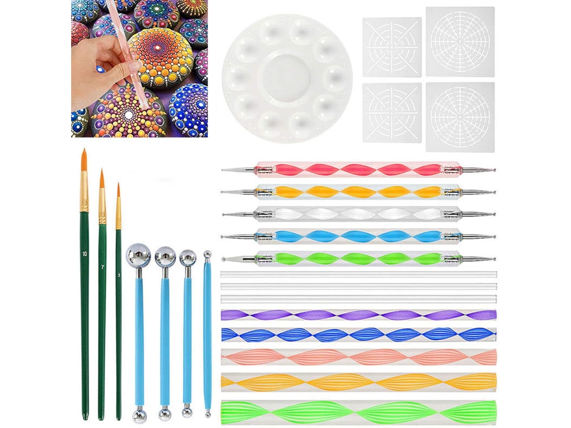 Kit de herramientas para pintura mandala con plantillas y punzones (25 piezas)