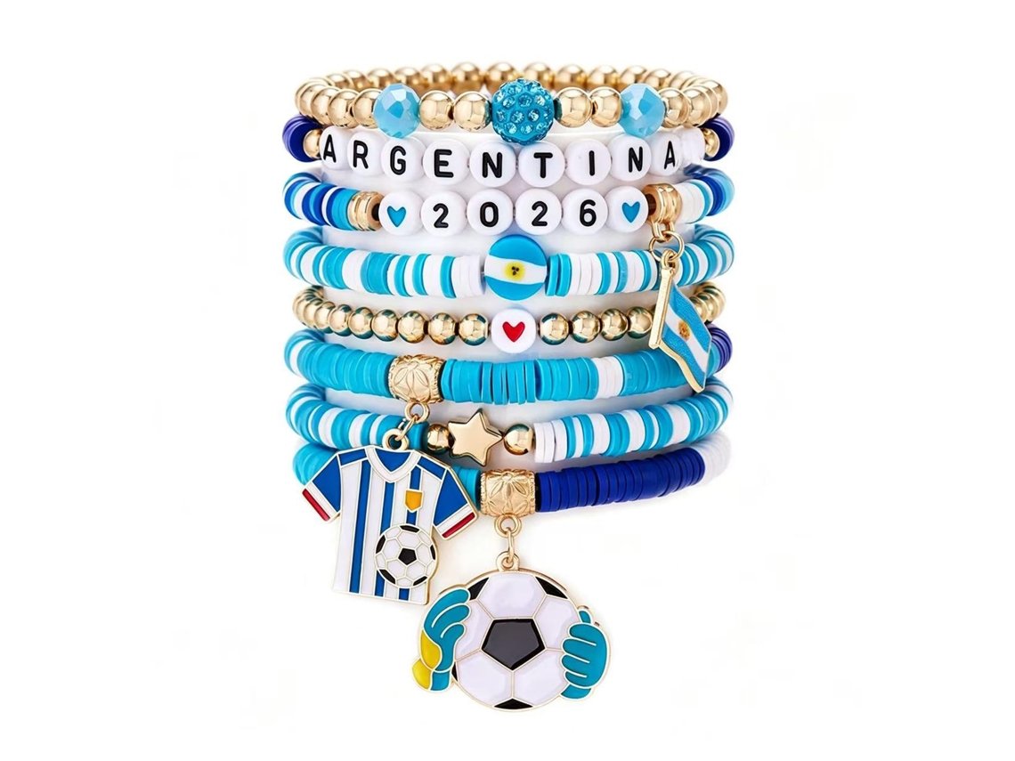 Set Pulseras Elásticas Apilables Mujer Fútbol 2026, Dijes Deportivos, Accesorios Hincha Y Pulseras Amistad