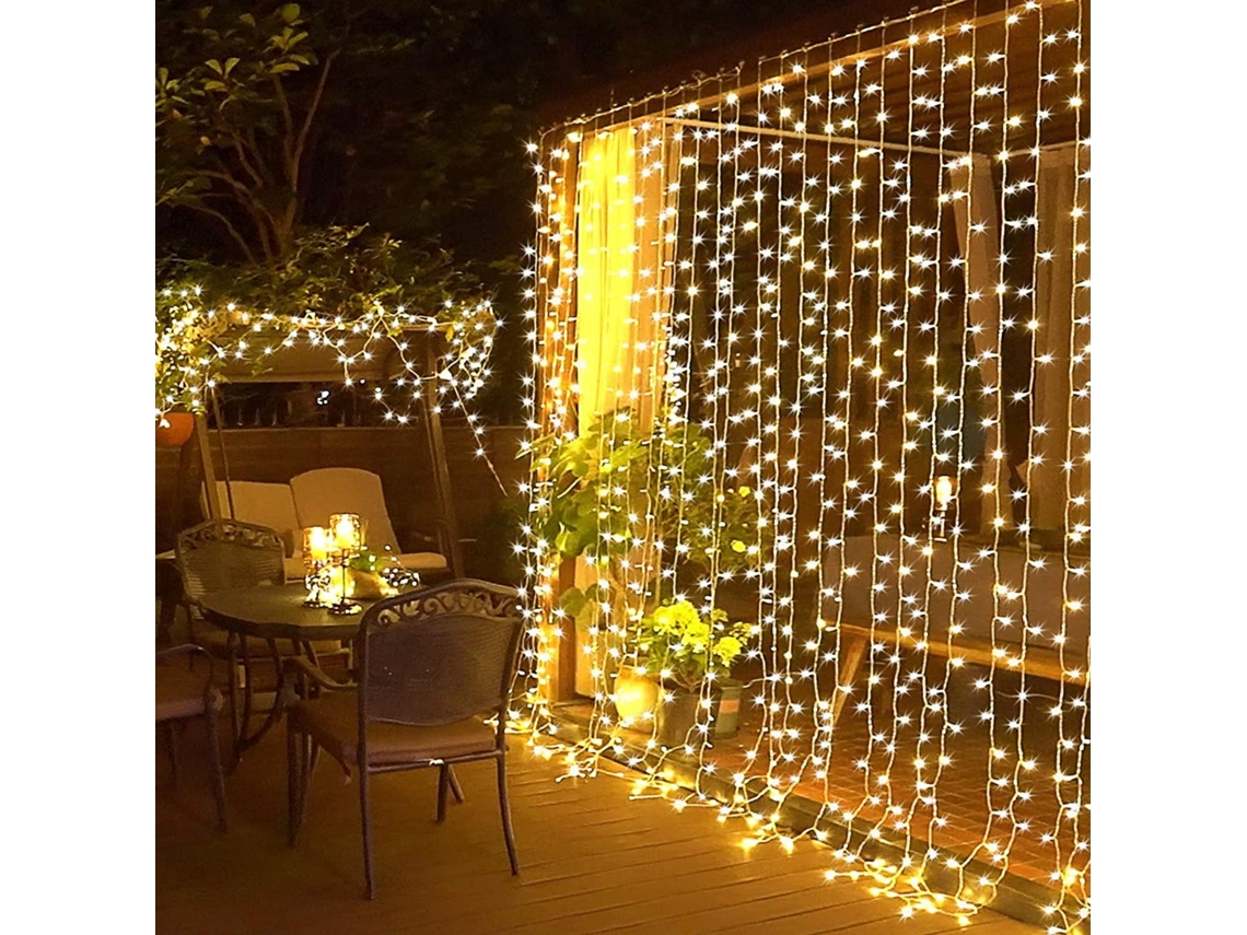 Cortina de luces navideñas con 300 LED para montaje en pared, ideal para decoración de bodas y fiestas navideñas. Siurn