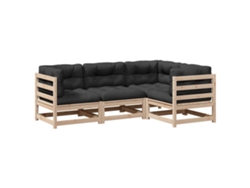 Conjunto 4 de sofás de jardín VIDAXL con cojines madera maciza pino