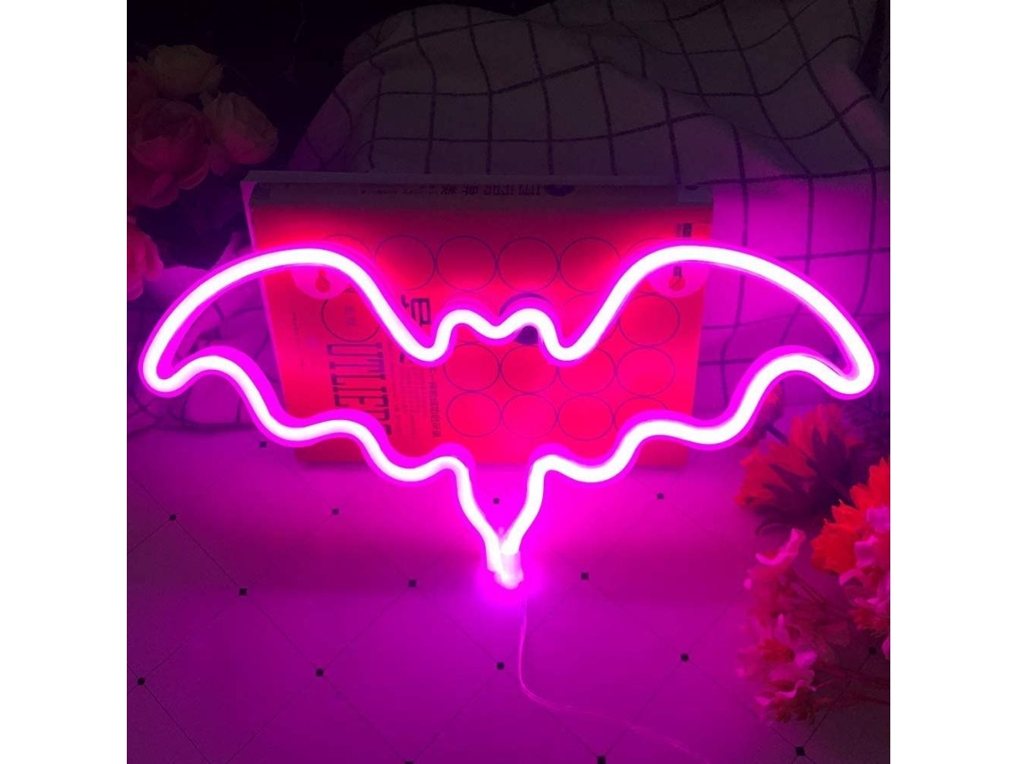 Letrero Led De Neón Con Forma De Murciélago Para Halloween, Con Luces Usb/a Pilas, Ideal Para Decoración De Paredes, Bares, Fiestas Y Como Regalo Para Niños.
