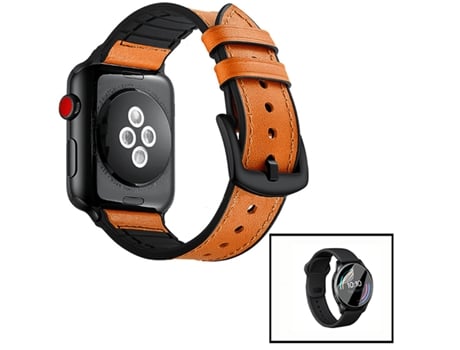 Kit Correa Premium De Cuero Y Silicona Con Película De Hidrogel Para Apple Watch Series 9 41Mm Marrón/Negro
