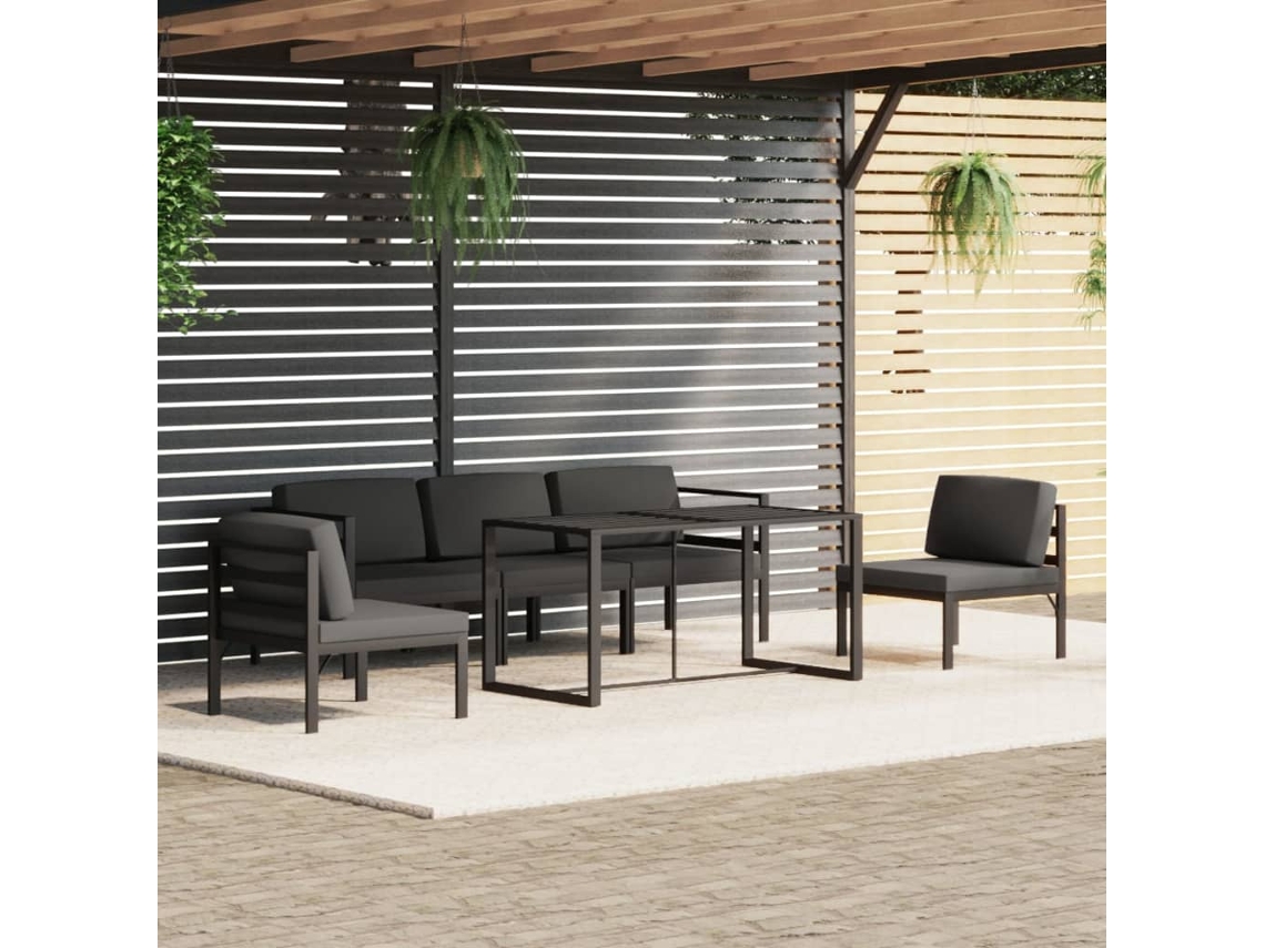 Conjunto de muebles de jardín con cojines de aluminio antracita, Dkd Home Decor