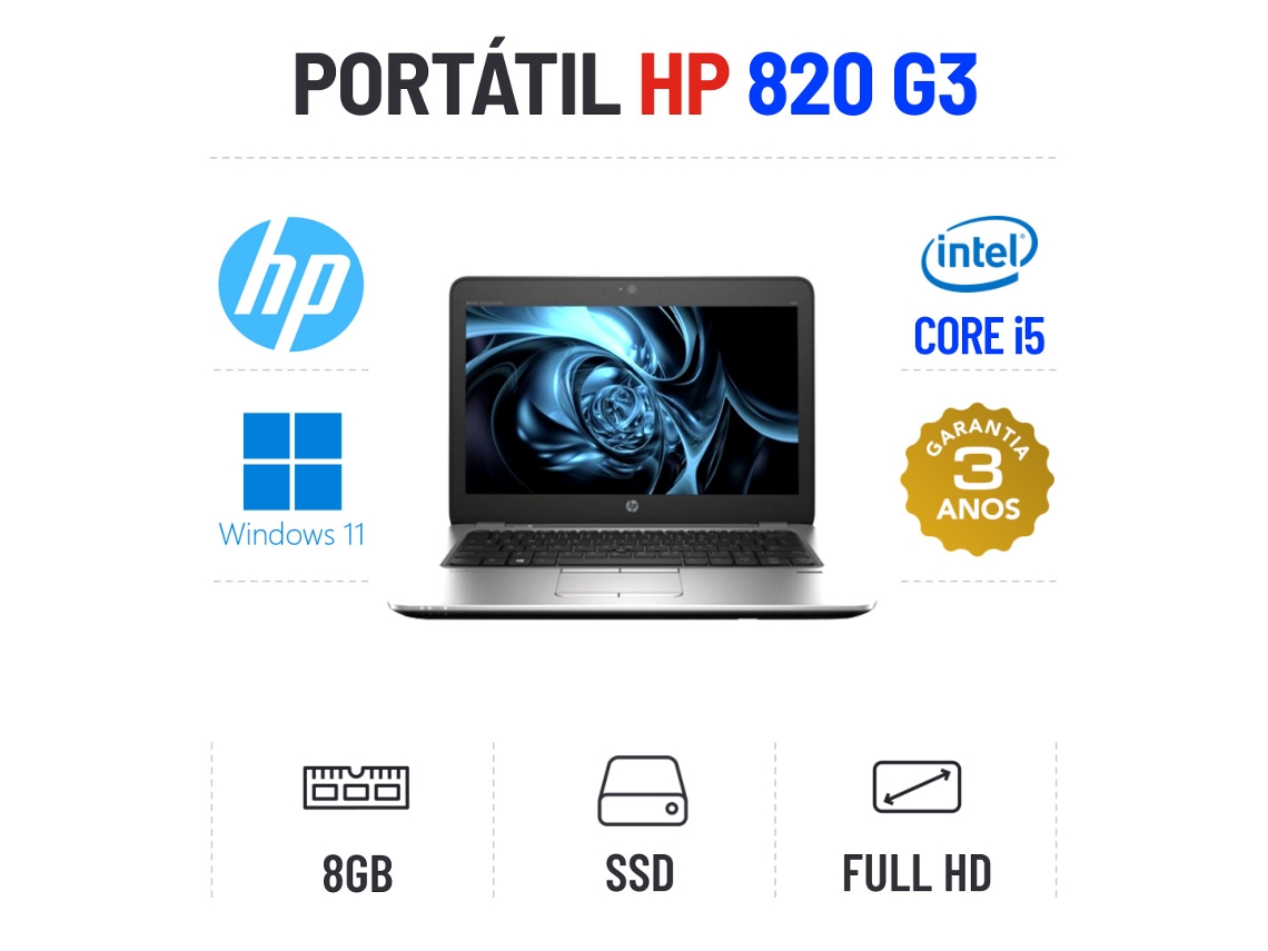 HP Elitebook 820 G3 12 Fullhd I5-6200U 8Gb RAM 240Gb SSD (Reacondicionado Como Nuevo)