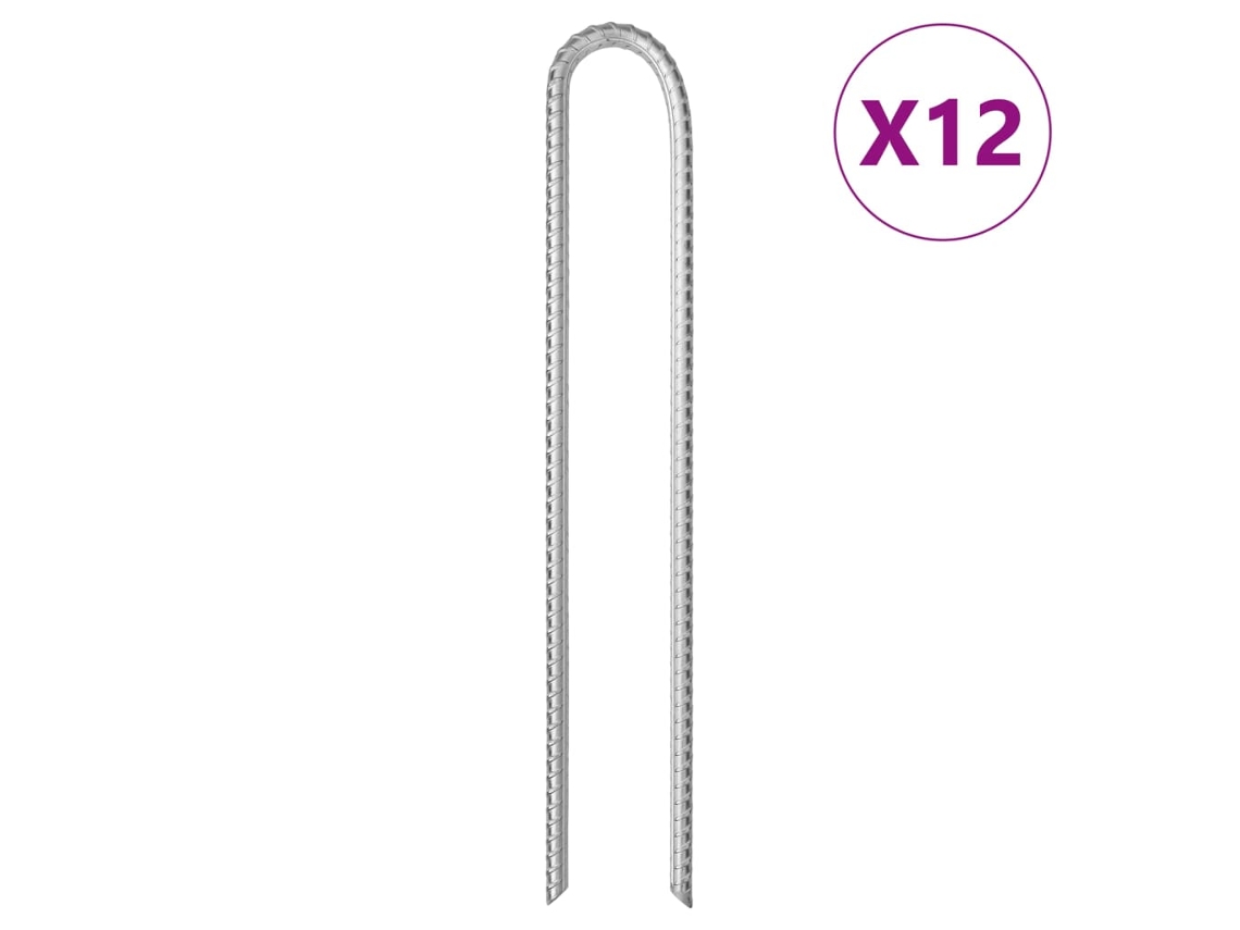 Conjunto 12 Clavijas de tienda forma U VIDAXL acero galvanizado (37 cm Ø10mm)