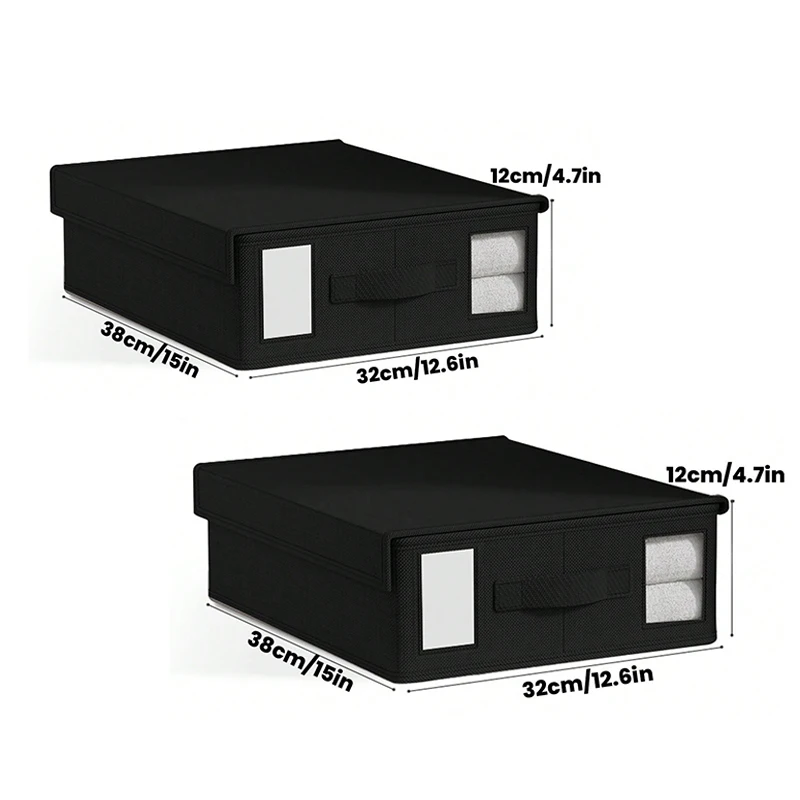 (paquete De 2, Negro) Caja De Almacenamiento De Hojas Con Ventana De Visualización Y Asa