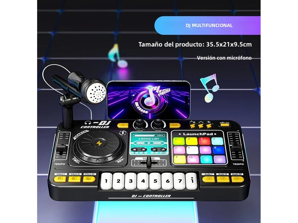 (Versión con micrófono) Mezclador de DJ instrumental para niños con micrófono y tocadiscos Bluetooth