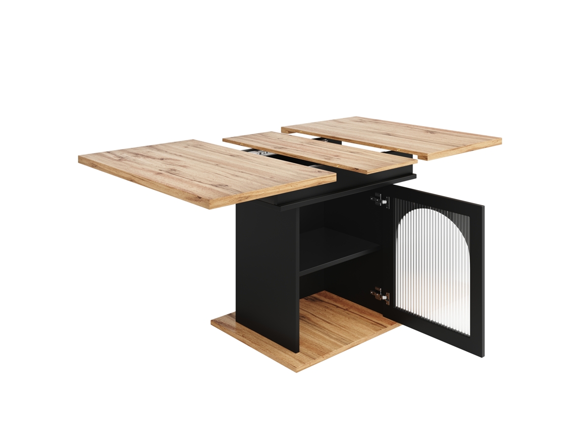 Mesa de comedor retráctil de MDF con almacenamiento, color negro y natural Mobrio