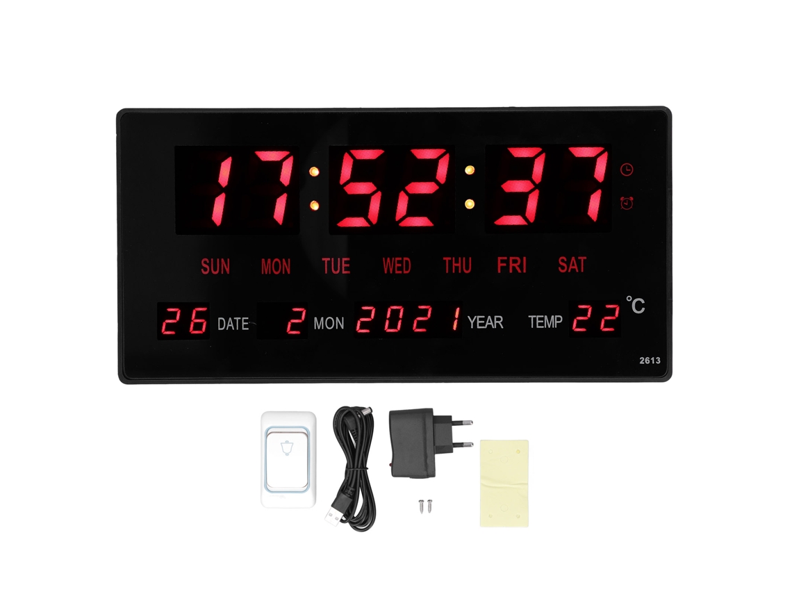 Reloj de pared digital LED (pantalla grande, temperatura interior)
