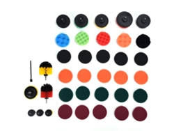 Set Primerox con 37 accesorios para la limpieza del hogar, que incluye cepillo, taladro, esponjas y otros materiales.