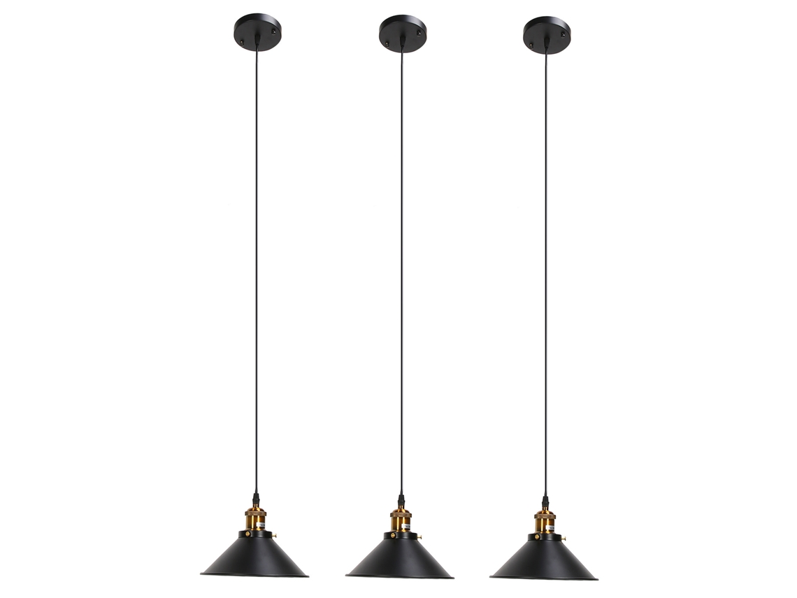 2026-3 Set Lámpara De Techo Industrial E27 De Hierro Forjado Negro Para Pasillo Exterior 85‑240v