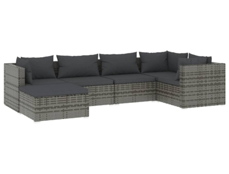 Conjunto 6 de muebles de jardín VIDAXL y cojines ratán sintético gris