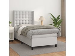 Cama Box Spring Con Colchón Cuero Sintético Blanco 90x190 Cm