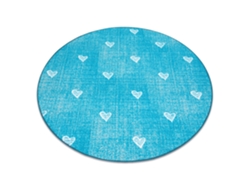 Alfombra Para Niños Hearts Circulo Jeans, Vintage Corazones - Turquesa (circulo 150 cm)