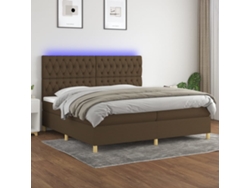 Cama Box Spring Colchón Luces Led Tela Marrón Oscuro 200x200 Cm