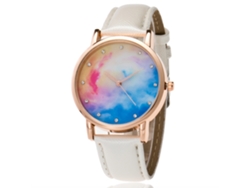 Reloj De Pulsera De Cuarzo Con Correa De Piel Sintética Y Esfera Blanca Con Diseño De Cielo Estrellado.