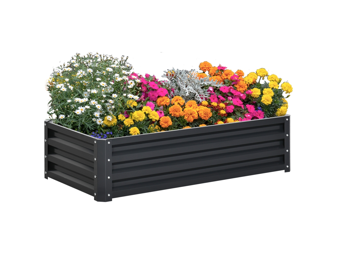 Macetero Elevado Jardín Acero Galvanizado Resistente Intemperie Base Abierta 120x60x30,5 Cm