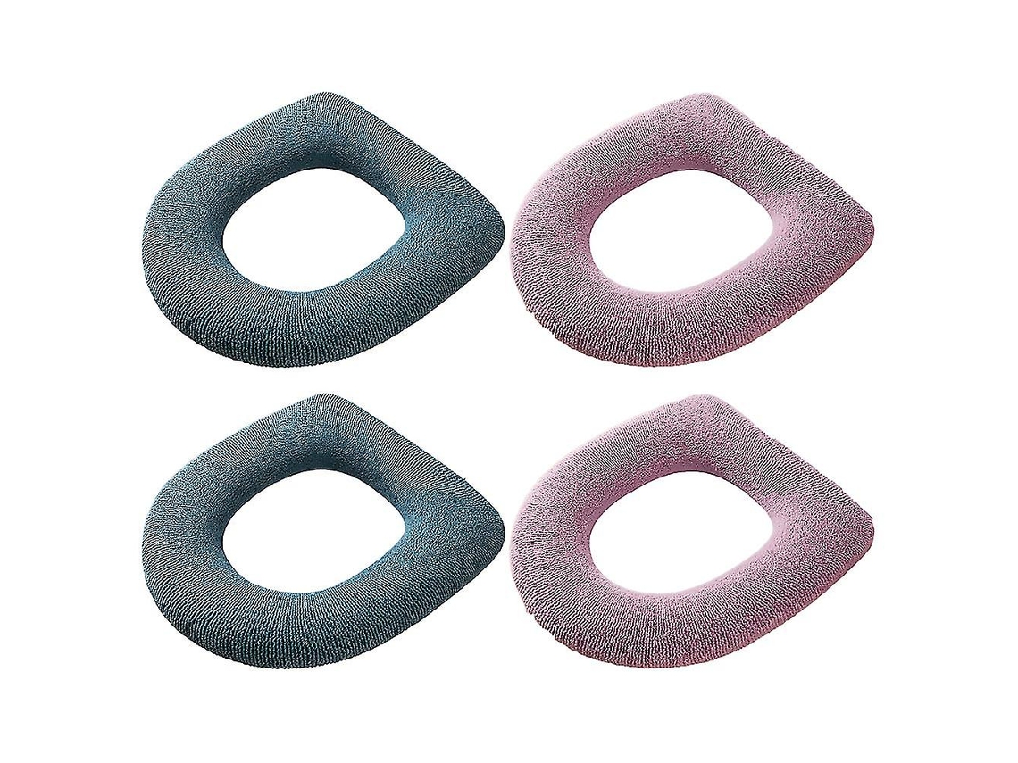 Kit De 4 Fundas De Asiento De Inodoro Suaves Y Gruesas Con Mango Calefactor Para Baño Rosado Plano*2 Verde Plano