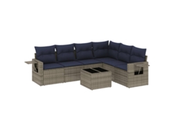 Conjunto de sofá de jardín de 7 piezas con cojines, ratán gris. EXCLUSIVO DE MAISON.