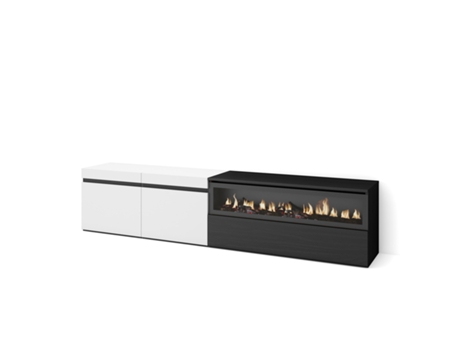 Mueble TV Televisión 200x45x35cm Para TV hasta 80 Chimenea eléctrica Blanco y negro