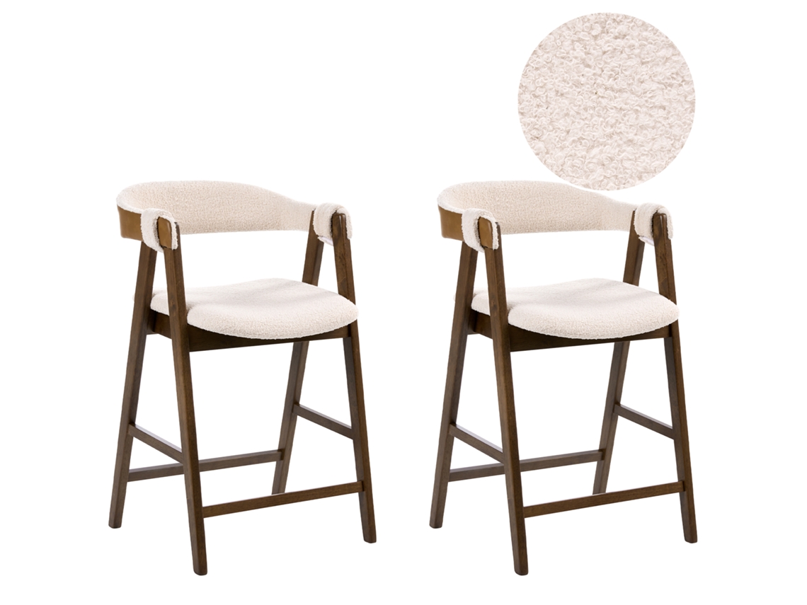 Conjunto De 2 Bancos De Bar Beliani Day De Bouclé Creme 52x62x88