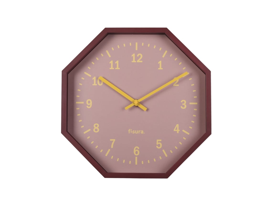 FISURA Reloj de Pared Original Octogonal Rojo Reloj de Cocina Moderno Reloj  de Pared Burdeos 30 cm de diámetro ABS y Cristal 1 Pila AA