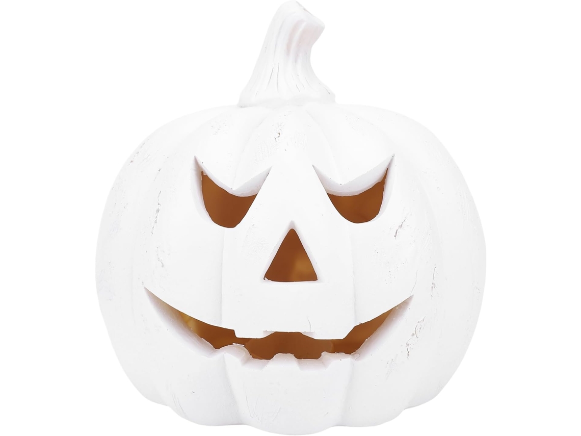 Decoración de Calabaza, Adorno Iluminado Hecho a Mano en Resina Blanca con Abertura en la Parte Inferior Gokoco