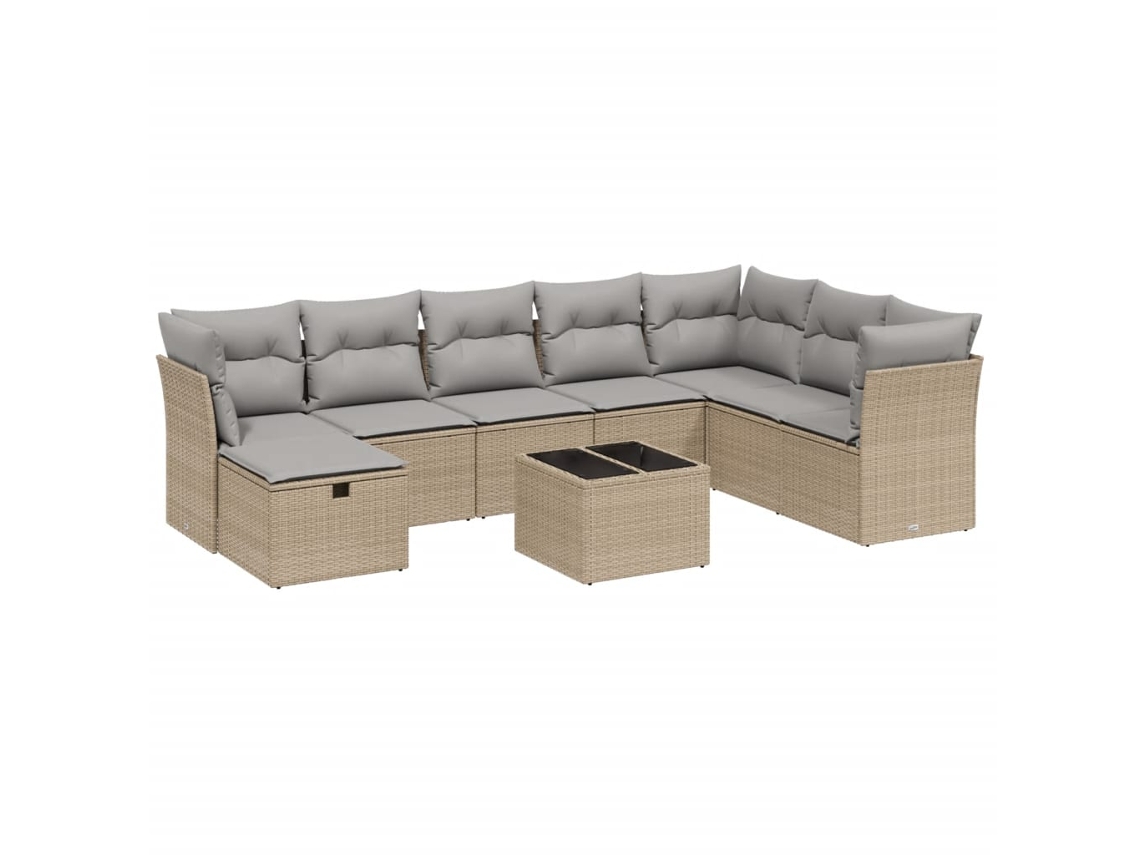 Conjunto 9 de sofás jardín con cojines beige mezcla VIDAXL ratán PE
