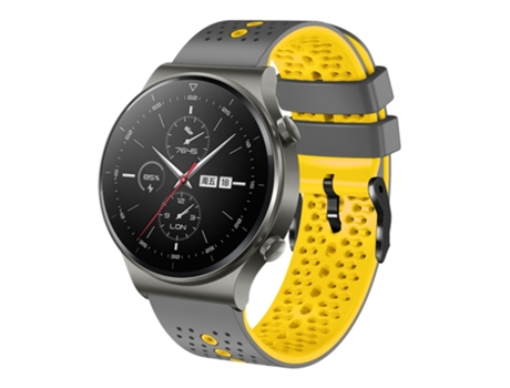 Correa Smartwatch para Huawei GT2 Pro 22mm Silicona Perforada Bicolor (Gris + Amarillo)