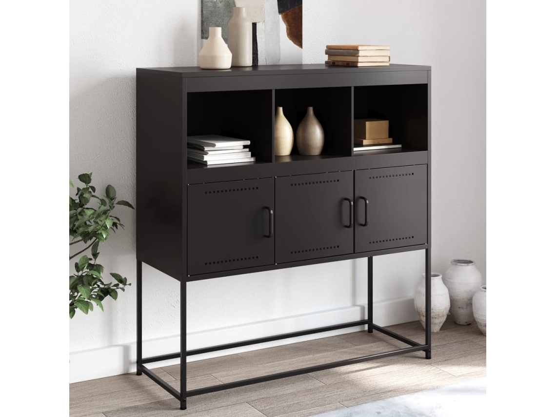 Aparador De Acero Laminado En Frío Negro 100,5x39x107 Cm