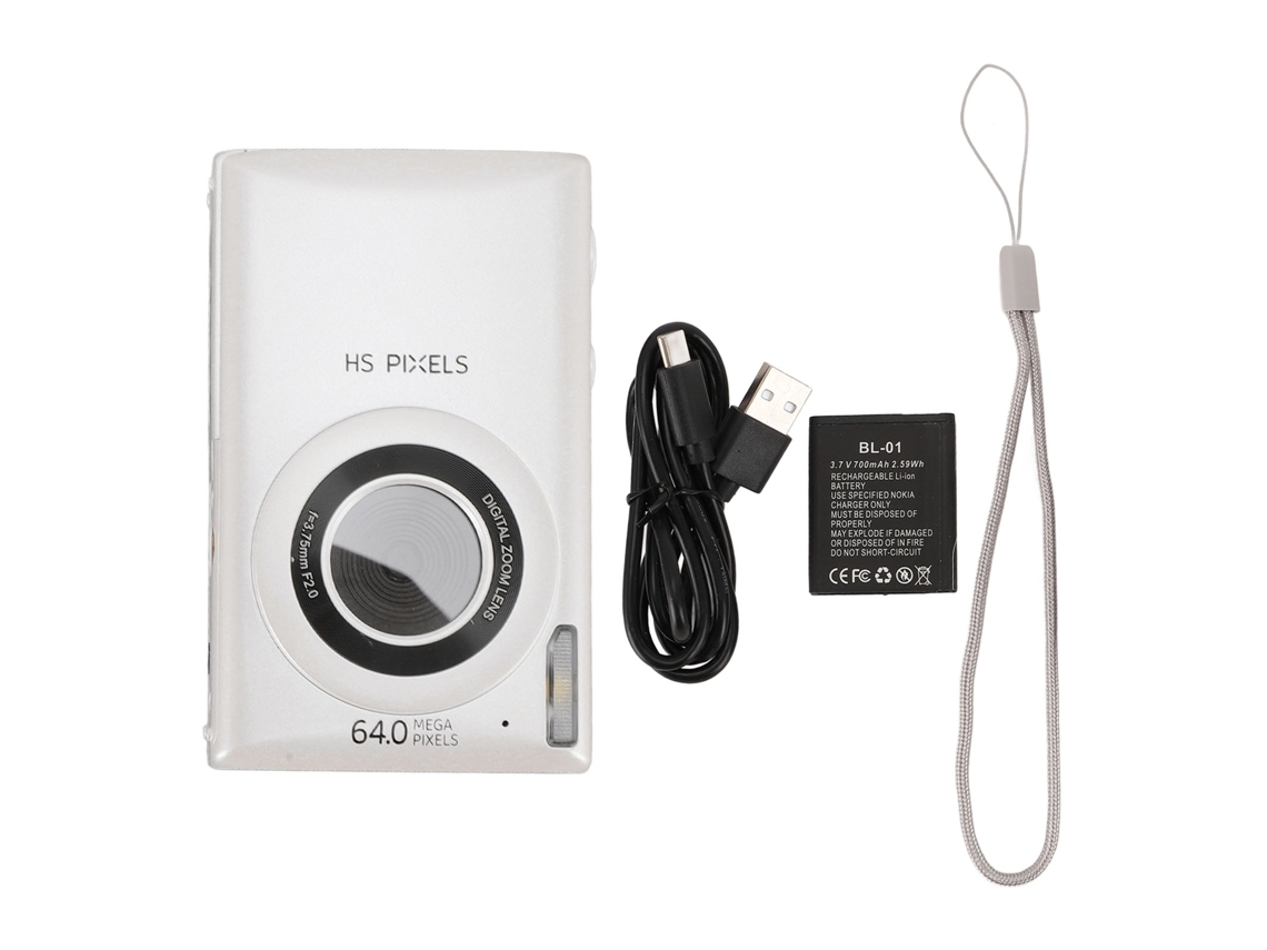 Cámara digital de 64 MP con enfoque automático, zoom digital de 18x, grabación 4K y pantalla de 2,8 pulgadas.