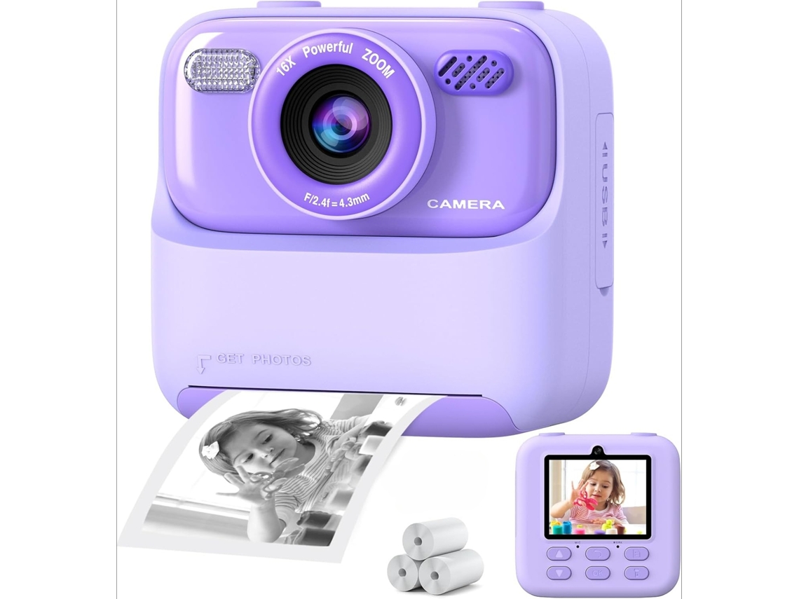 Cámara Digital Instantánea Para Niños, Pantalla Grande De 2,4 Pulgadas, Lentes Duales Frontal Y Trasera De 1080p (morado) Czhhmart