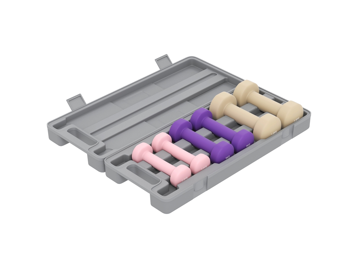 Juego de mancuernas de fitness de 6 kg con agarres antideslizantes y estuche de transporte - Multicolor