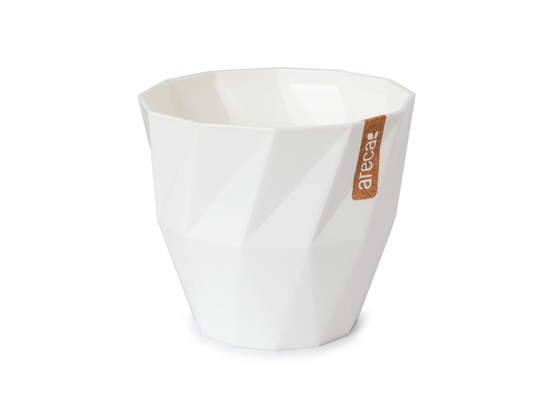 ARECA Quartz - Maceta Redonda Decorativa 17 cm con Textura Blanco Roto