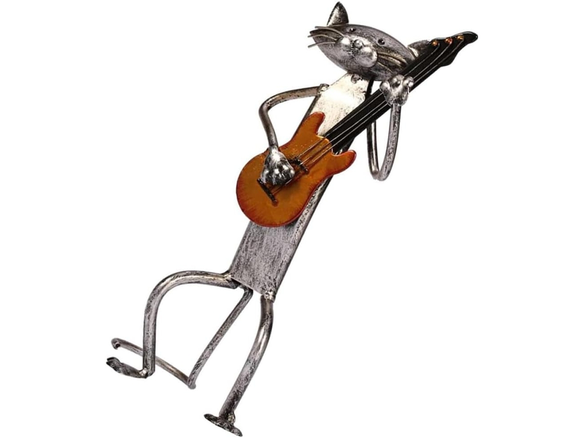 Adorno Creativo Escultura Guitarra Plateada Decoración Oficina Gato