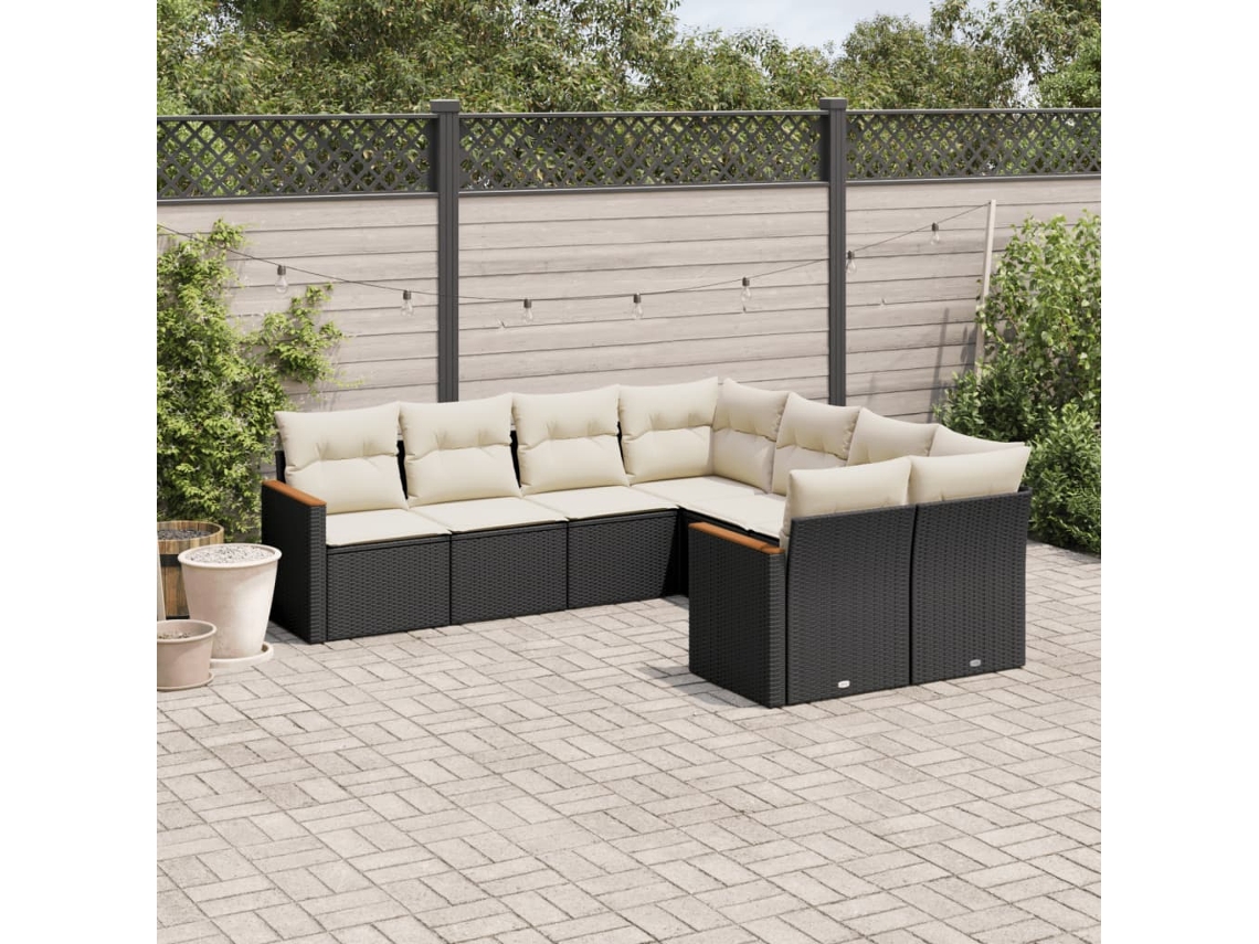 Conjunto de 8 sofás de jardín con cojines de mimbre sintético negro, Dkd Home Decor
