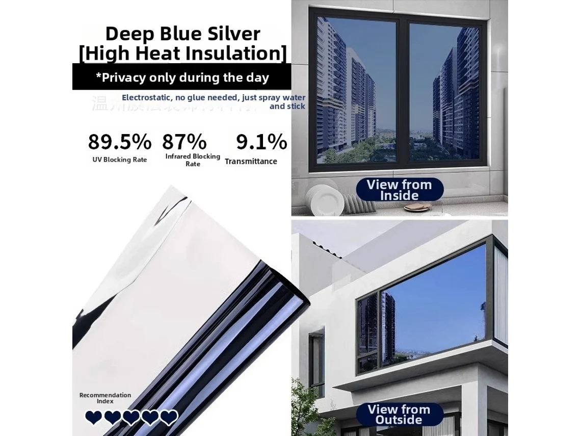 Lámina térmica gruesa con efecto espejo para ventanas, unidireccional, antivoyeurismo y con protección UV DIGITALLAB (30x100cm Azul oscuro)