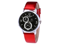 Reloj De Pulsera Para Hombre De Cuero Moda Dial Redondo Cuarzo Impermeable Rojo