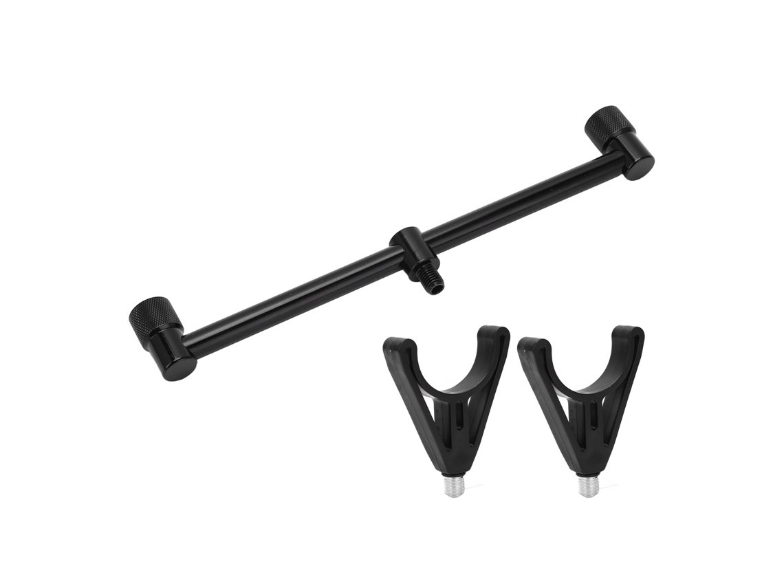 Soporte Para Caña De Pesca De Carpa Con 2 Soportes, 25 Cm, Buzz Bars Stand, Acero Inoxidable Y Aluminio Negro.