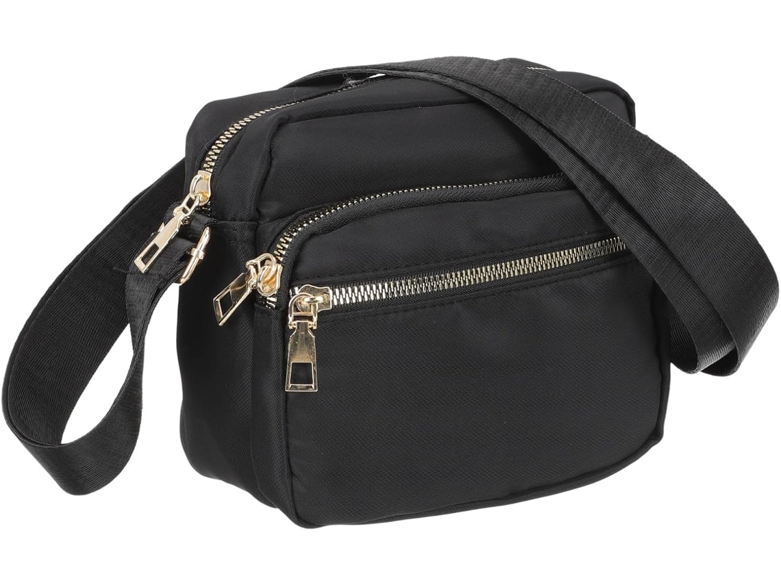Bolsa Transversal Feminina Em Nylon Preto, Bolsa De Ombro Simples E Versátil Com Alça Ajustável.