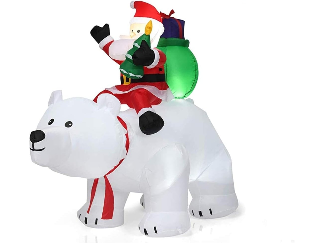 Papá Noel sobre Oso Polar Inflable de 200 cm con Interior LED Bomba y Accesorios de Montaje Decoración Navideña COSTWAY