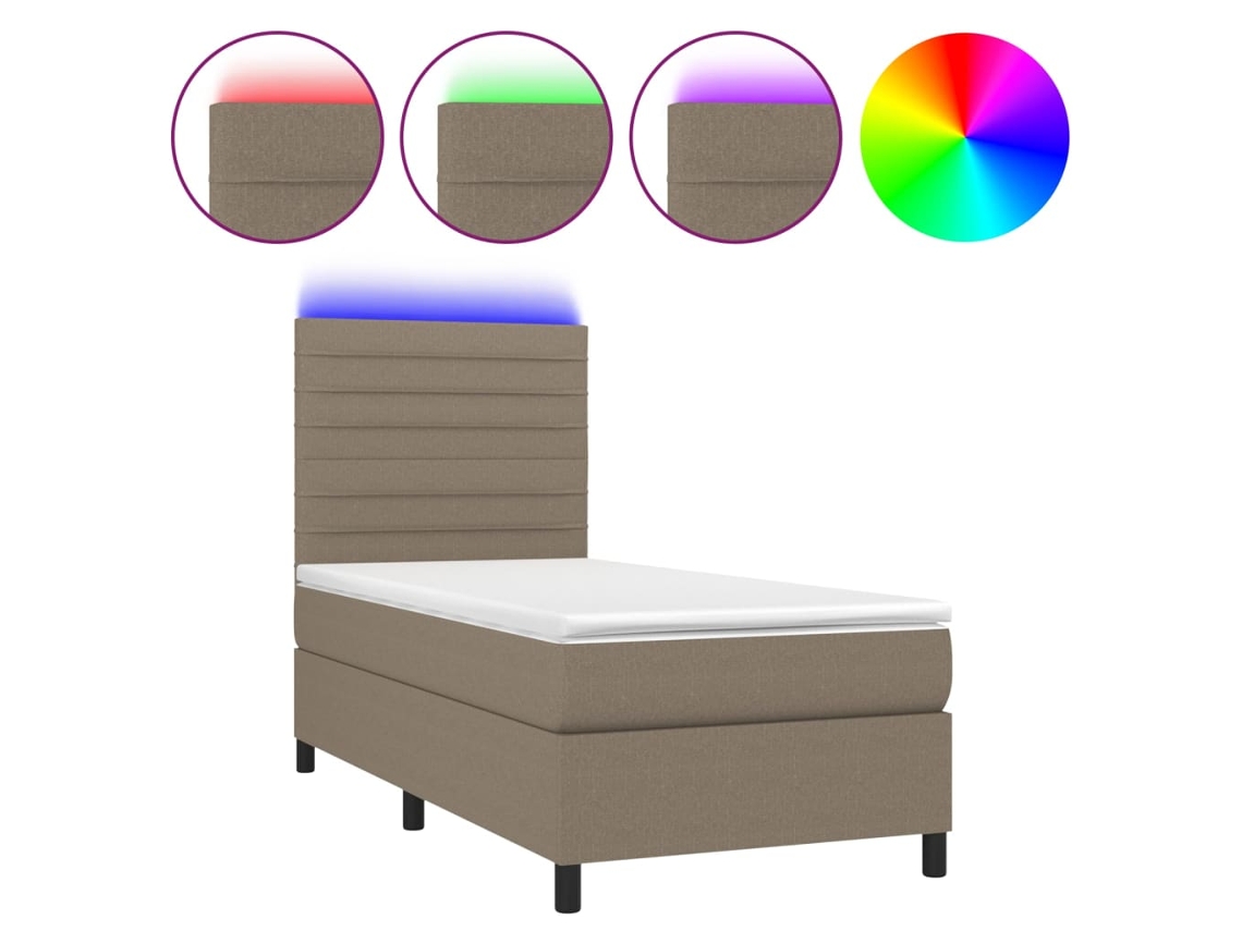 Maison Exclusive - Cama Box Spring Colchón Y Luces Led Tela Gris Taupe 100x200 Cm