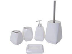 Juego de accesorios de baño de 5 piezas: Soporte para escobilla de inodoro, soporte para cepillo de dientes de cerámica blanca 04_0004839