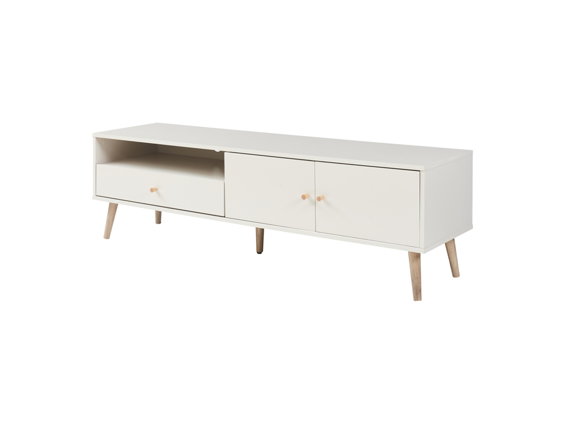 Mueble de TV Hallevil con cajón y 2 puertas 150x39x45 cm Blanco [EN.CASA]